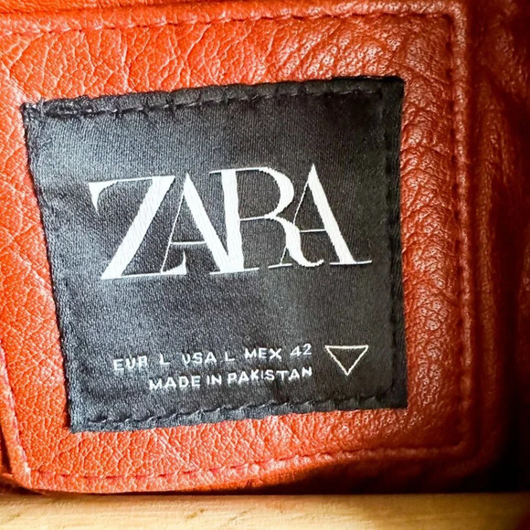 Zara Brown Buffalo Leather Embroidered Varsity Jacket L - Picture 7 of 7